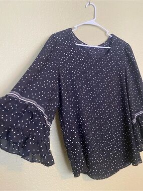 Max Studio Black Polka Dot Ruffle Sleeve Top XL
